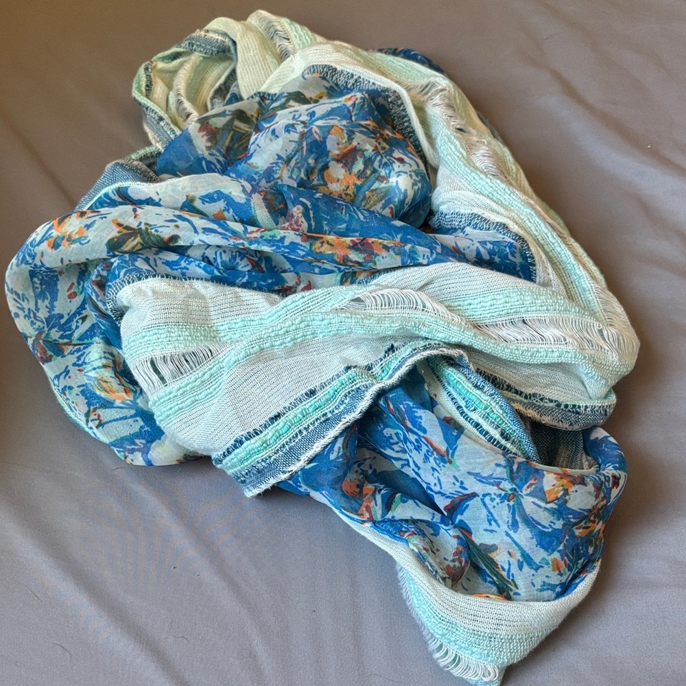 100% Rayon Blue Orange Infinity Fall Scarf Made in India Women’s Accessories